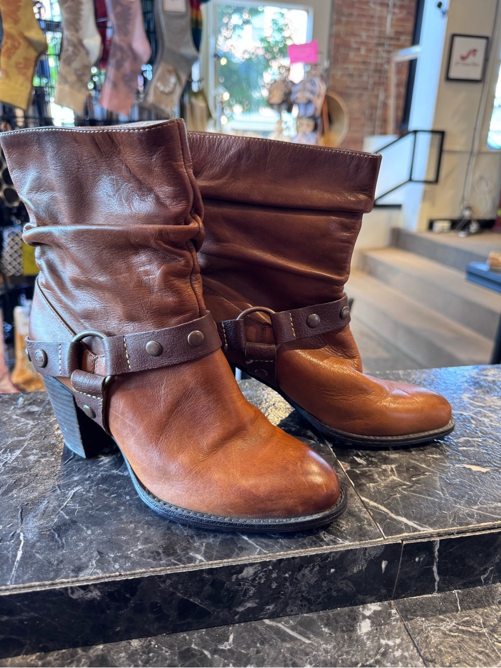 Sofft Women's Tan Leather Ancle Harness Boots